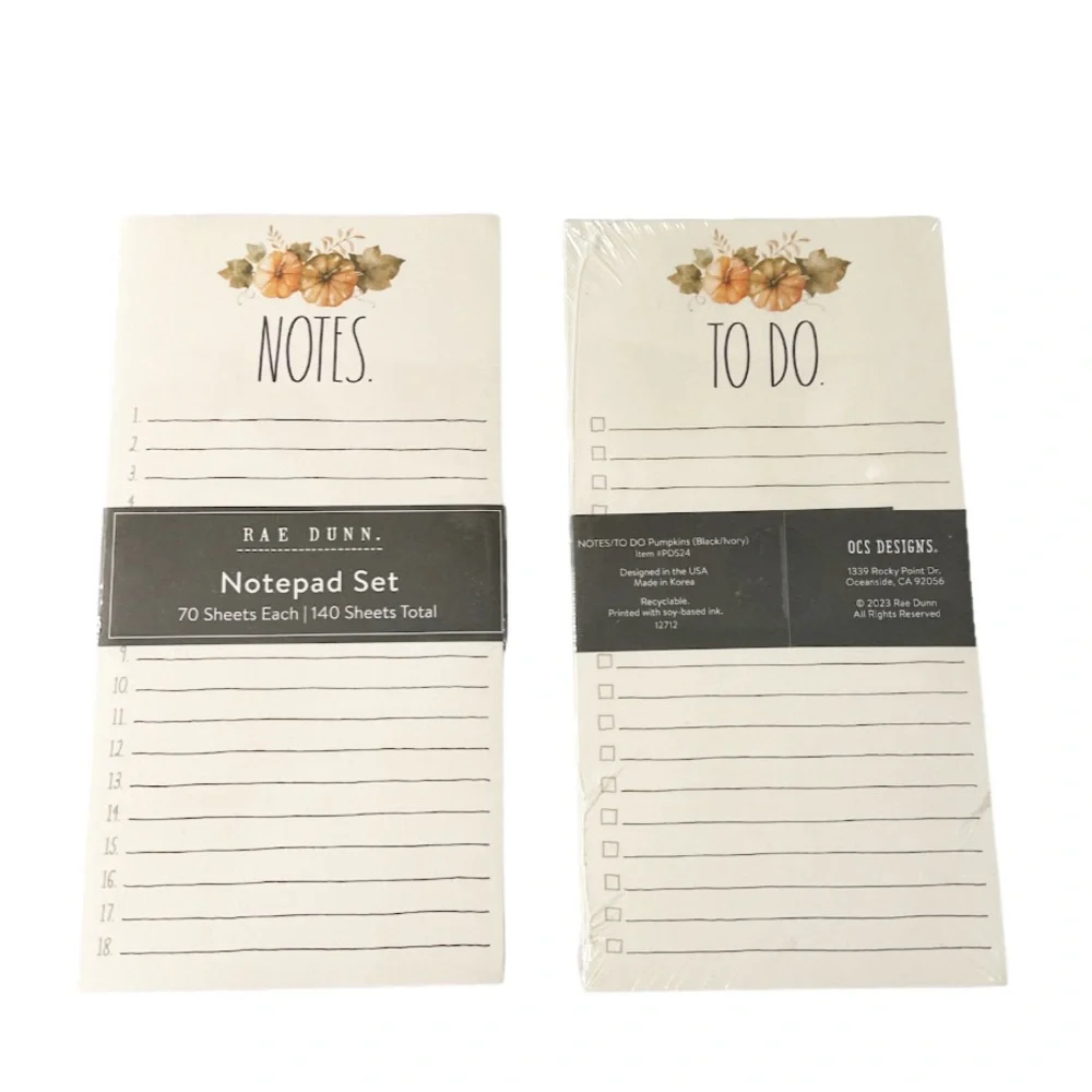 NEW Rae Dunn 🍁NOTES/TO DO🍁 Notepad Set/2